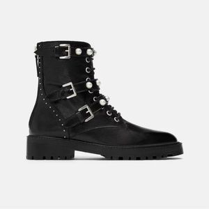 Zara Moto Boots w/ Faux Pearls & Studded Detail